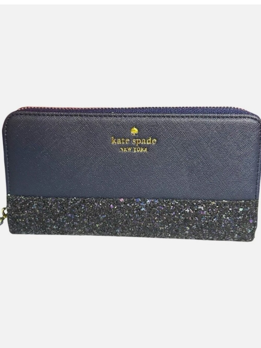 Kate Spade NWOT Navy Greta Court Neda Contintal Glitter Zip-Around wallet